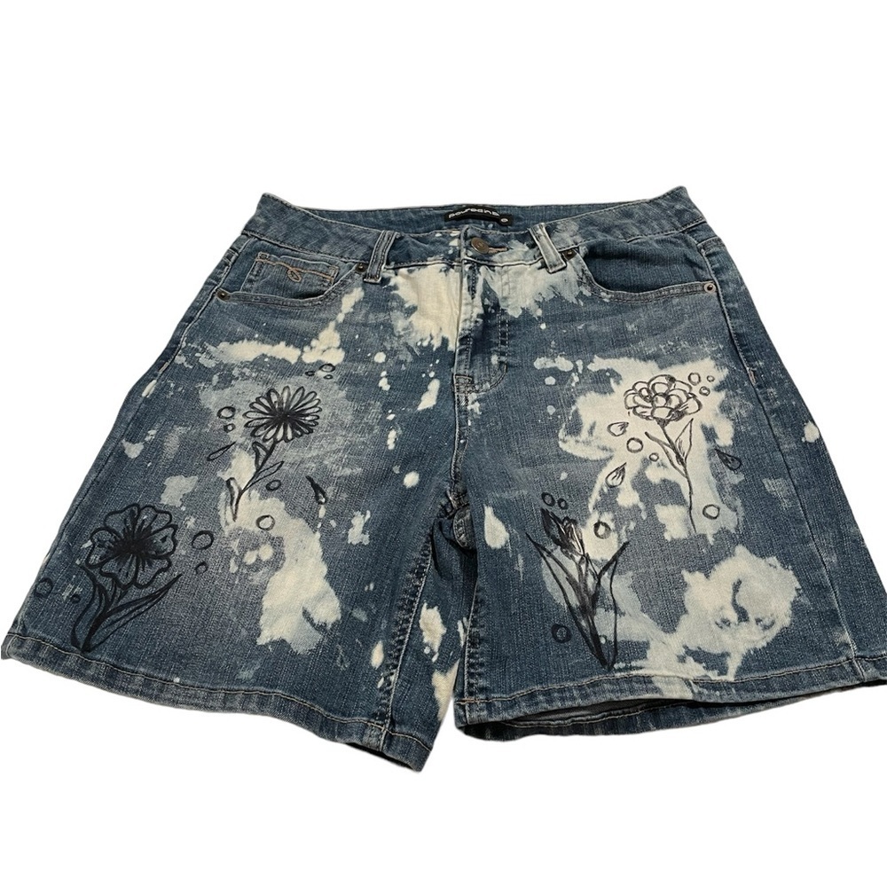 Poured in Blue distressed, bleached size 8 denim shorts S4